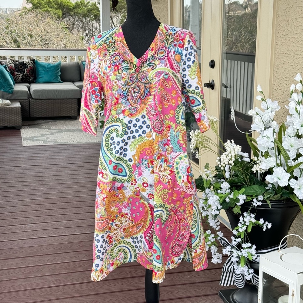 La Cera Multicolor Paisley Cotton Dress